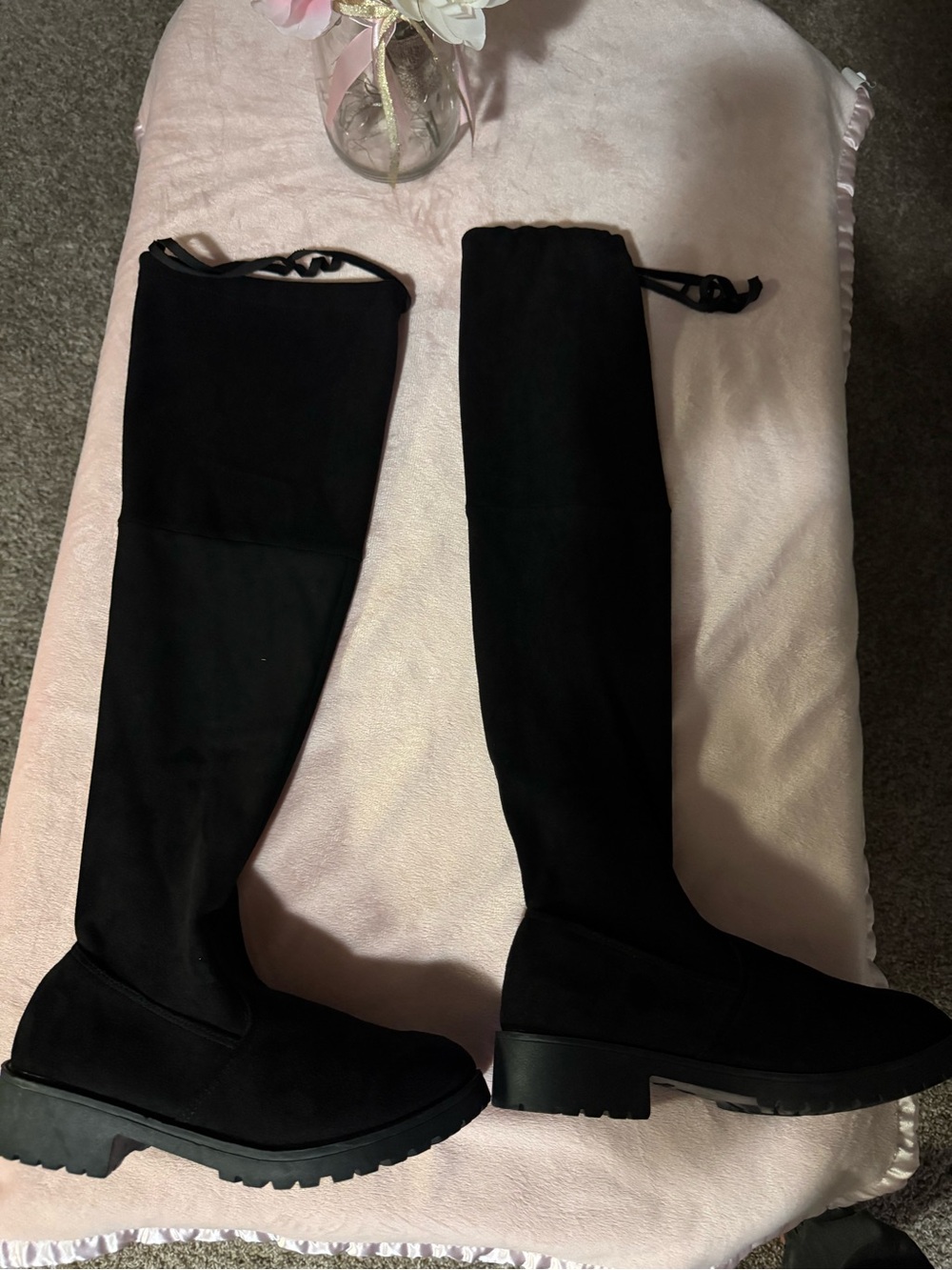 SHEIN Black Over-the-Knee Lug Sole Booties